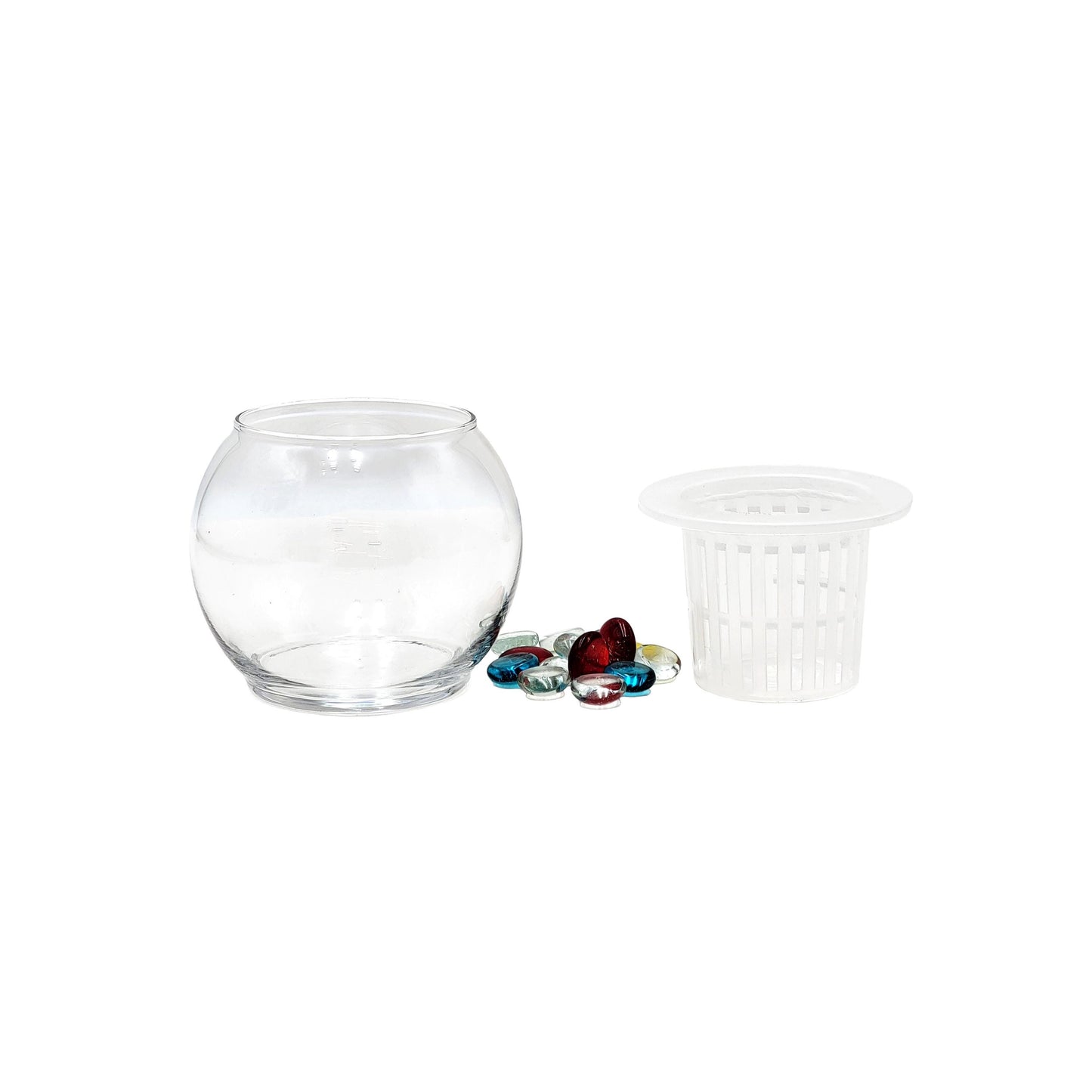 2-PK DIY Glass Hydroponic Planter Kit with Net Cup and Decorative Gems, Grow Your Plants in Water - Plant Not Included