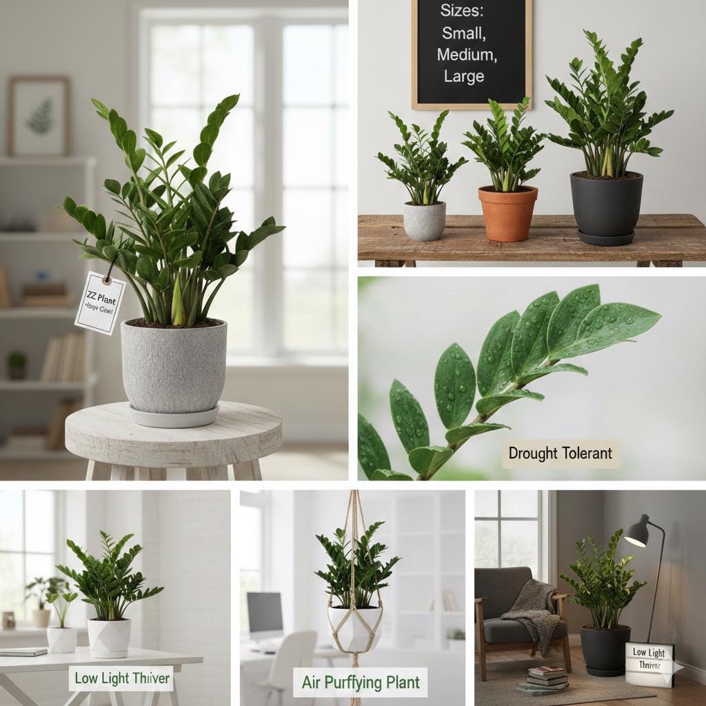 ZZ Plant in 6-inch Pot, Live Indoor Plant, Air Purifier, Low Light Resilient.