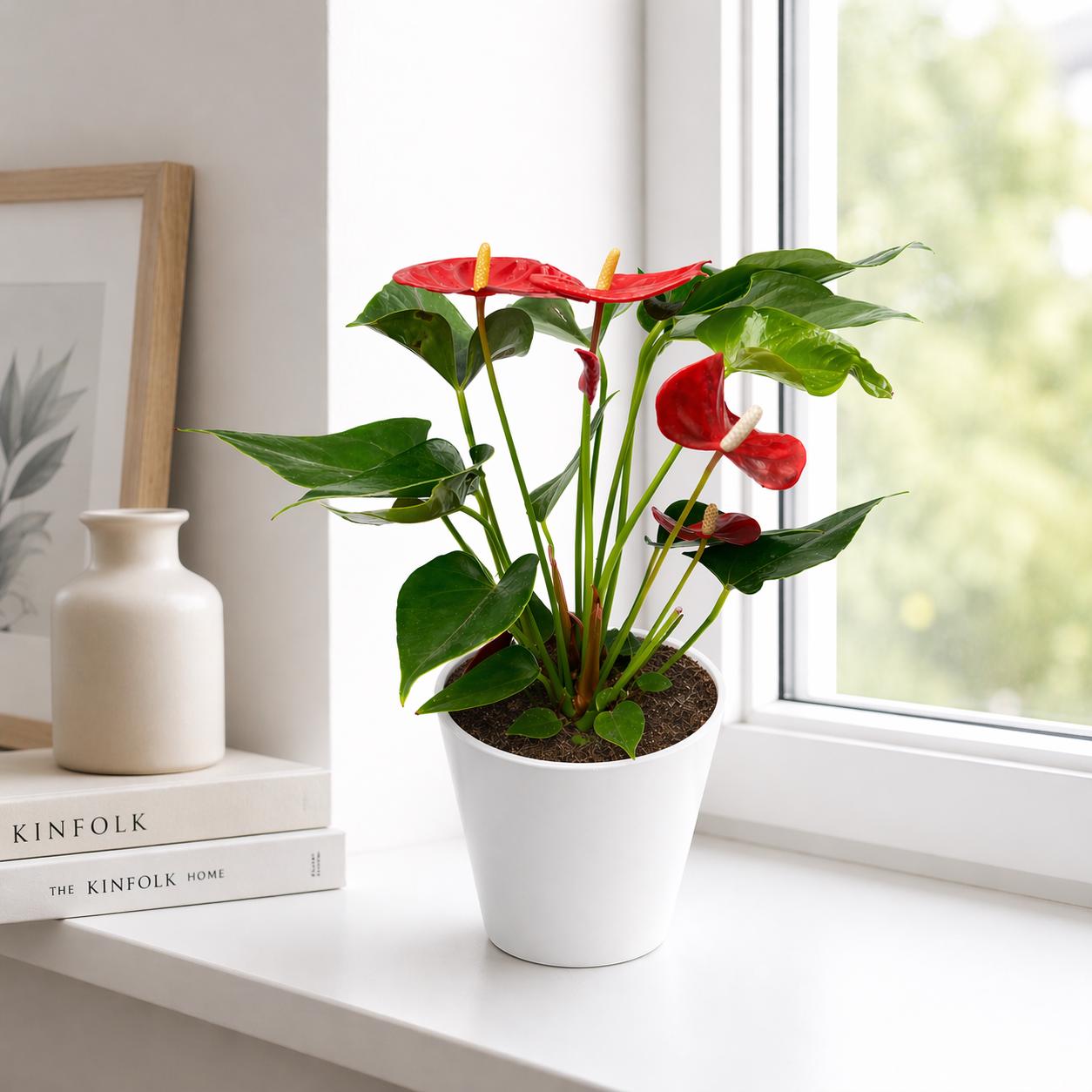 5” Pot Anthurium Red Plant – Live Indoor Flowering Houseplant, Easy Care Tropical Plant