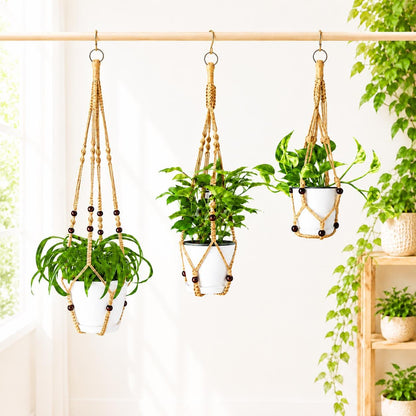 Macrame Plant Hangers – 23", 29" & 35" Hanging Planters, 4 Colors Available White, Black, Natural Tan, Light Grey