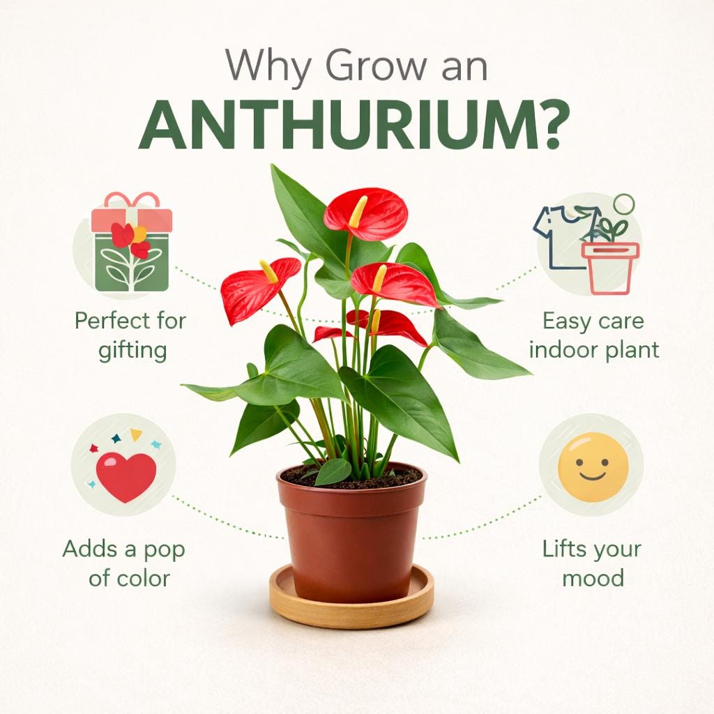 5” Pot Anthurium Red Plant – Live Indoor Flowering Houseplant, Easy Care Tropical Plant