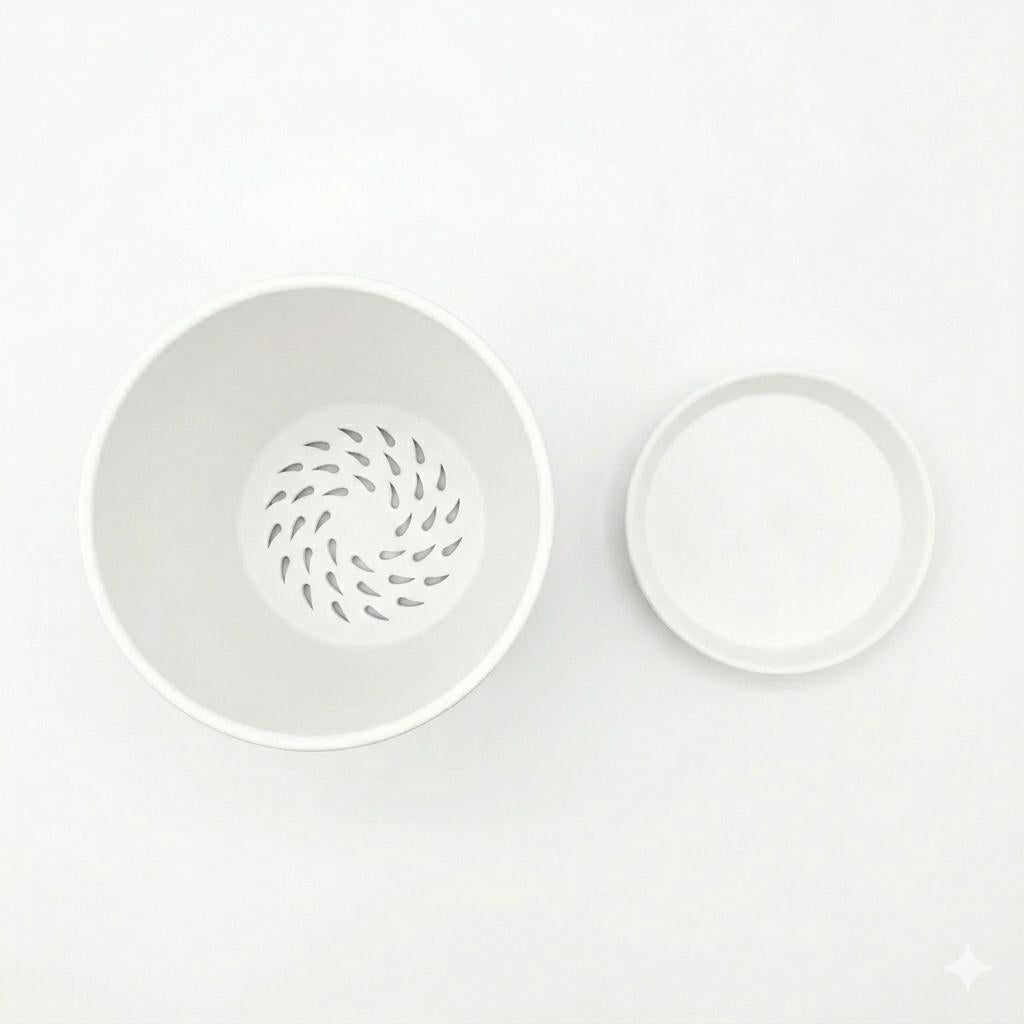6-Inch Modern White Plant Pot with Detachable Saucer – Premium Round Resin Planter with Spiral Drainage Holes for Indoor Houseplants