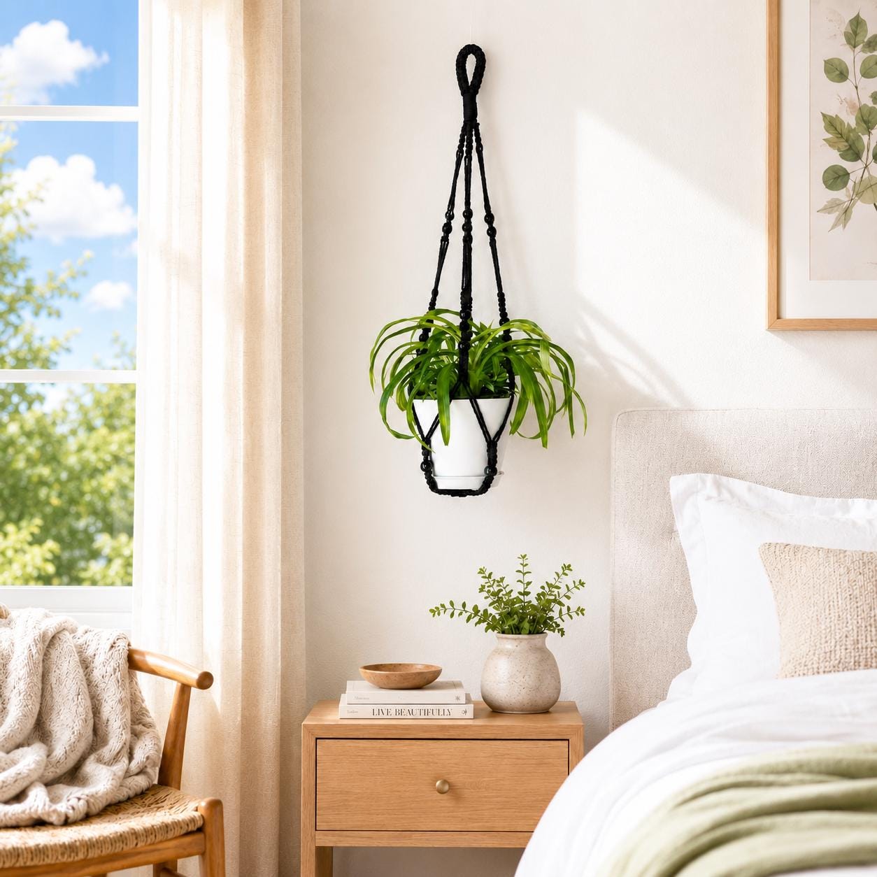 Macrame Plant Hangers – 23", 29" & 35" Hanging Planters, 4 Colors Available White, Black, Natural Tan, Light Grey