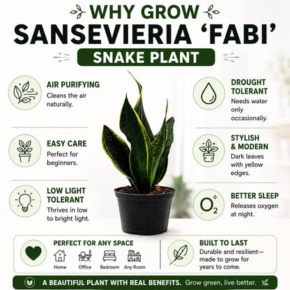 Sansevieria ‘Fabi’ Snake Plant in 6-Inch Nursery Pot – Easy Low Light Indoor Houseplant