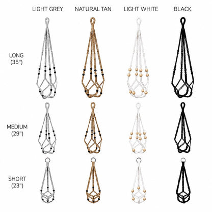 Macrame Plant Hangers – 23", 29" & 35" Hanging Planters, 4 Colors Available White, Black, Natural Tan, Light Grey