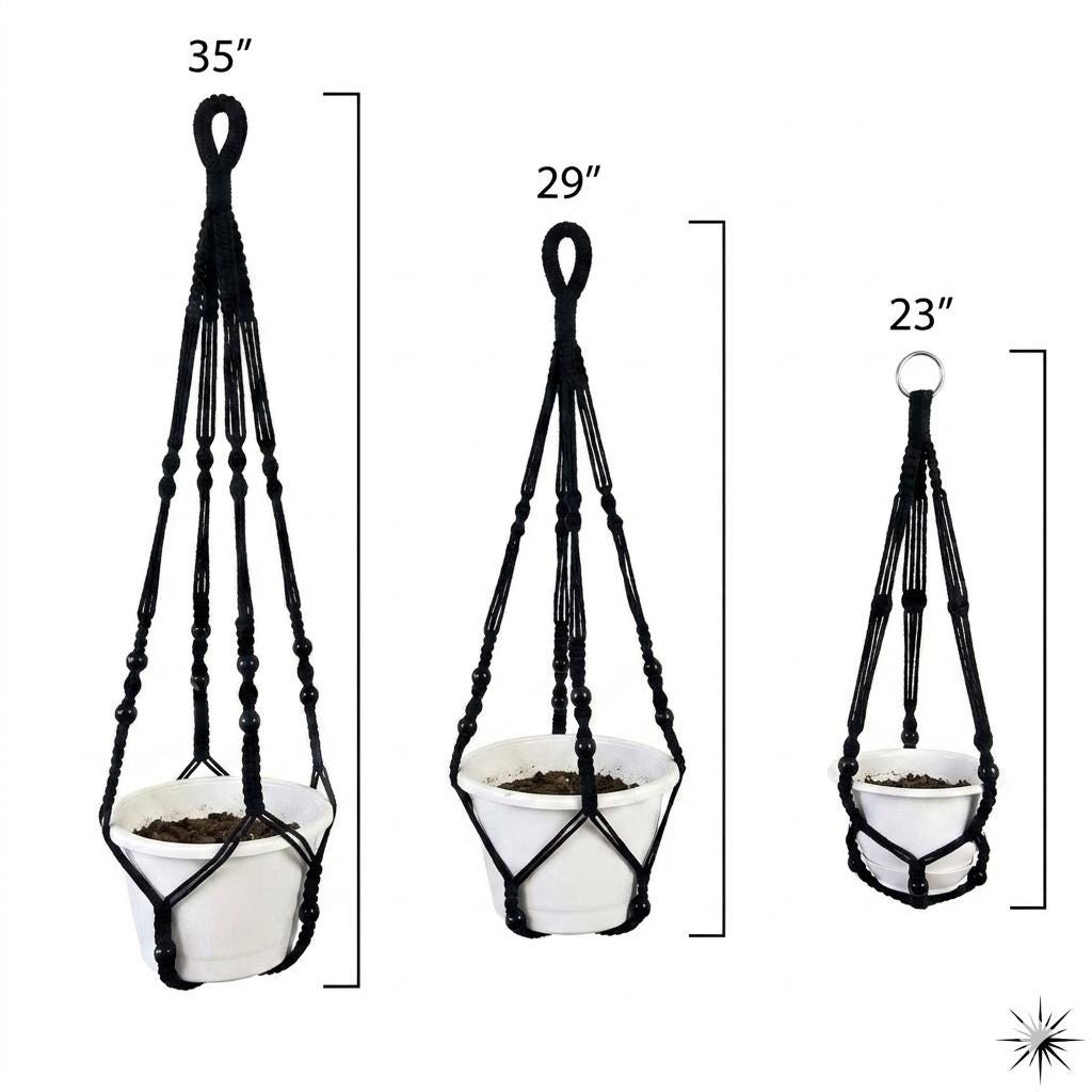 Macrame Plant Hangers – 23", 29" & 35" Hanging Planters, 4 Colors Available White, Black, Natural Tan, Light Grey