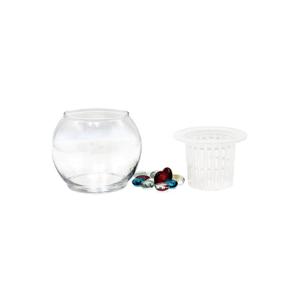 2-PK DIY Glass Hydroponic Planter Kit with Net Cup and Decorative Gems, Grow Your Plants in Water - Plant Not Included