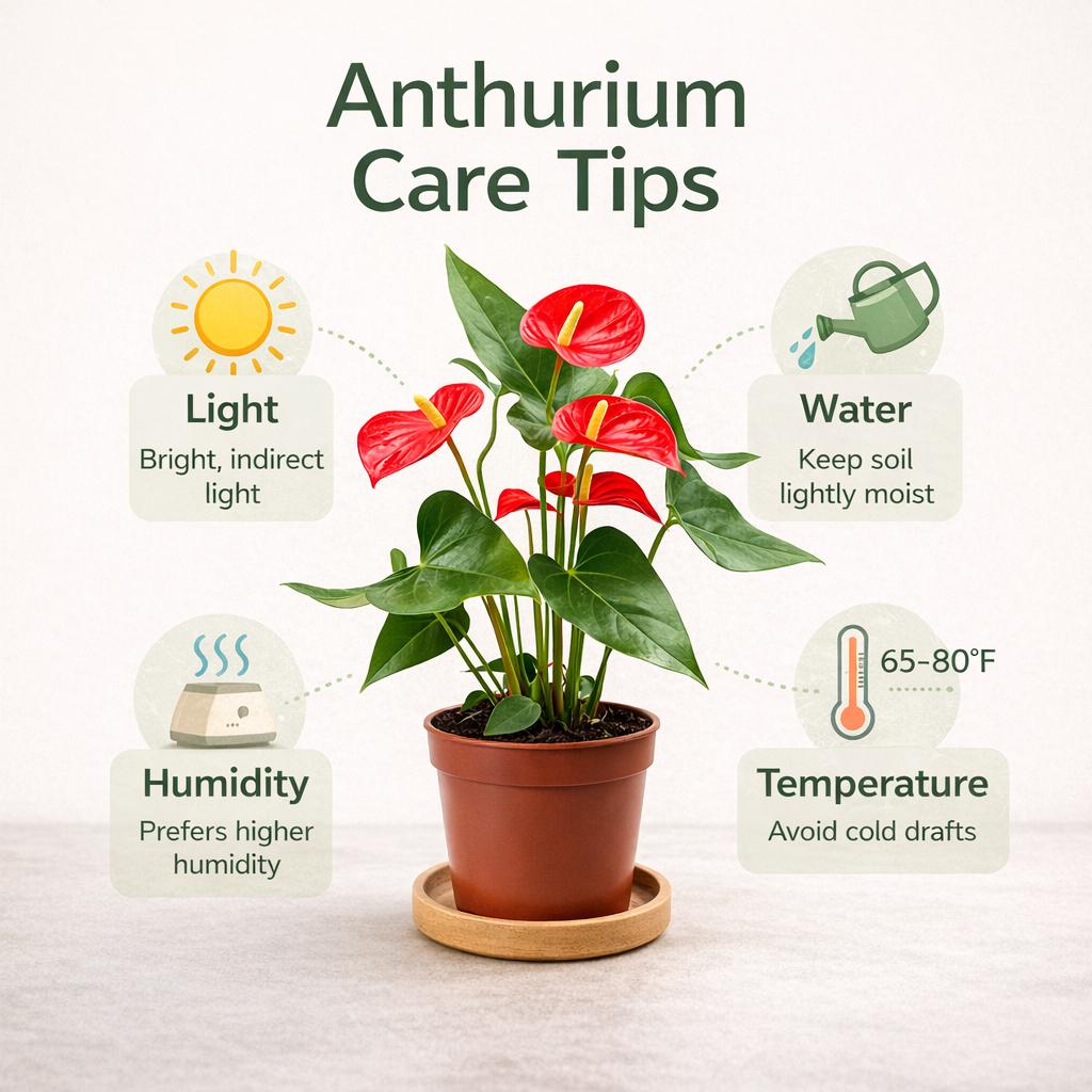 5” Pot Anthurium Red Plant – Live Indoor Flowering Houseplant, Easy Care Tropical Plant