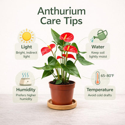 5” Pot Anthurium Red Plant – Live Indoor Flowering Houseplant, Easy Care Tropical Plant