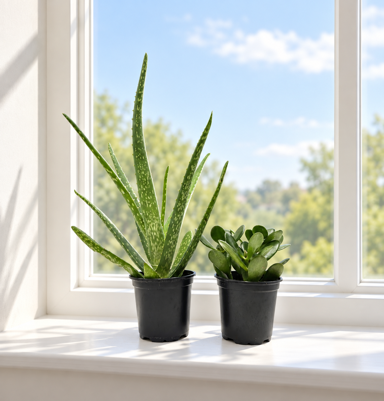 Aloe Vera & Jade Plant Set, 2 Live Succulent Plants in 4-Inch Pots, Easy Care Indoor Houseplants