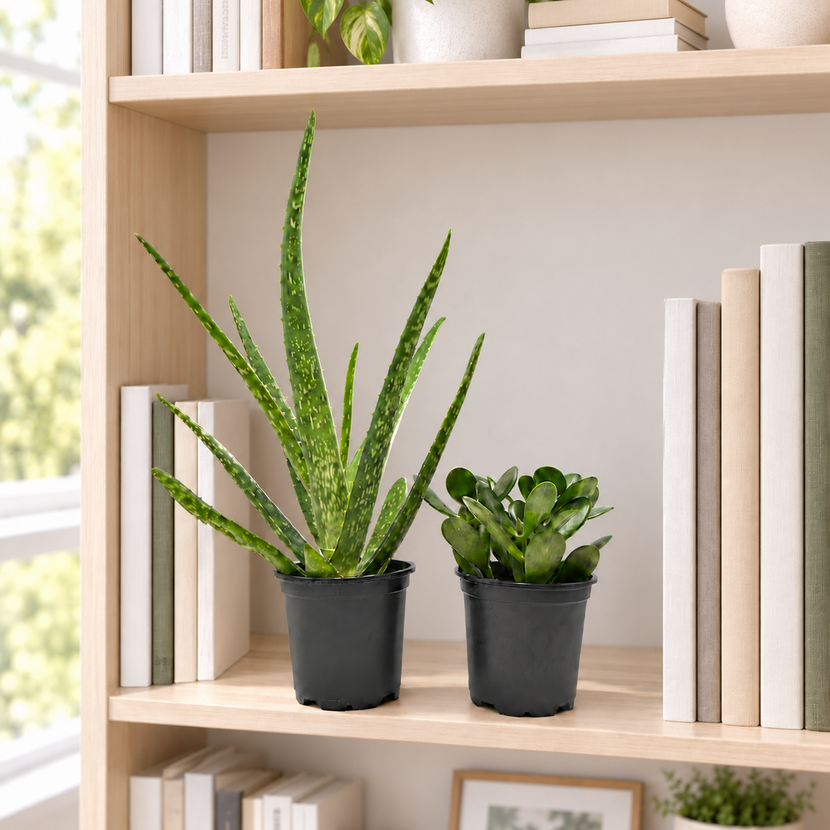 Aloe Vera & Jade Plant Set, 2 Live Succulent Plants in 4-Inch Pots, Easy Care Indoor Houseplants