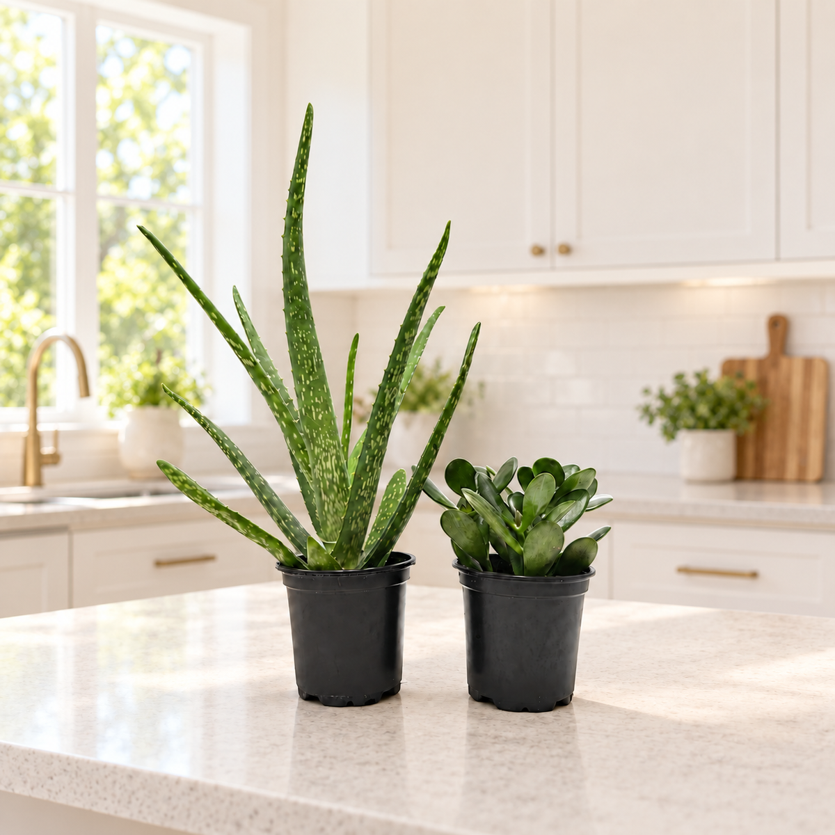 Aloe Vera & Jade Plant Set, 2 Live Succulent Plants in 4-Inch Pots, Easy Care Indoor Houseplants