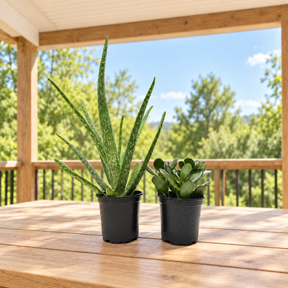 Aloe Vera & Jade Plant Set, 2 Live Succulent Plants in 4-Inch Pots, Easy Care Indoor Houseplants