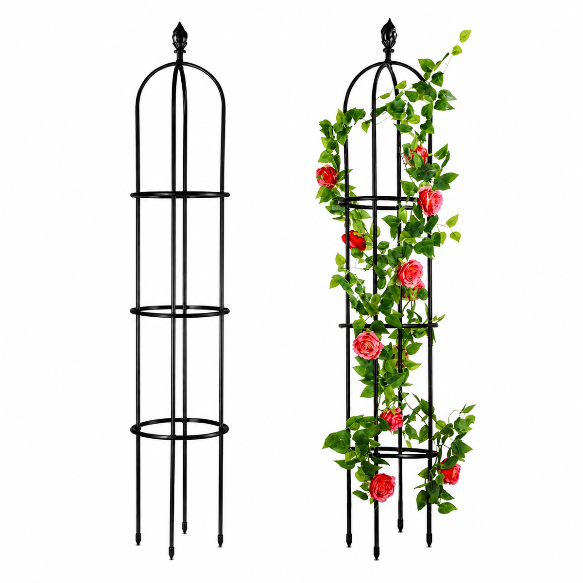 51 Inch Metal Garden Obelisk Trellis, Black Decorative Plant Support Tower, Vertical Garden Climbing Frame, Indoor Outdoor Decor