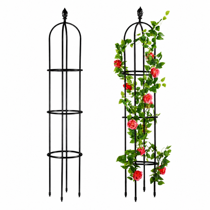 51 Inch Metal Garden Obelisk Trellis, Black Decorative Plant Support Tower, Vertical Garden Climbing Frame, Indoor Outdoor Decor
