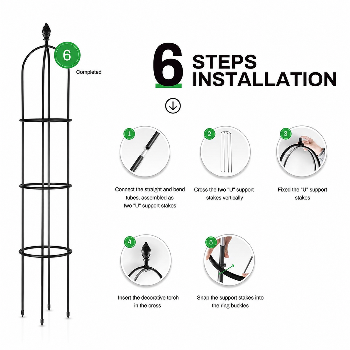 51 Inch Metal Garden Obelisk Trellis, Black Decorative Plant Support Tower, Vertical Garden Climbing Frame, Indoor Outdoor Decor
