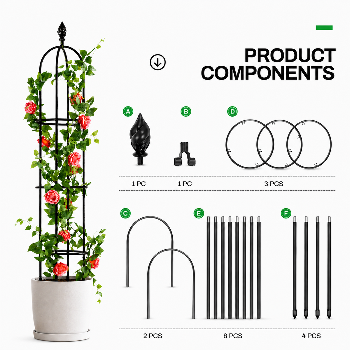 51 Inch Metal Garden Obelisk Trellis, Black Decorative Plant Support Tower, Vertical Garden Climbing Frame, Indoor Outdoor Decor
