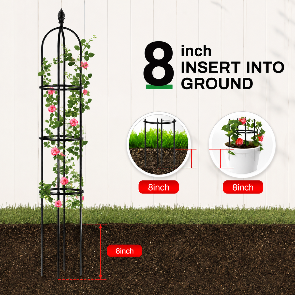 51 Inch Metal Garden Obelisk Trellis, Black Decorative Plant Support Tower, Vertical Garden Climbing Frame, Indoor Outdoor Decor