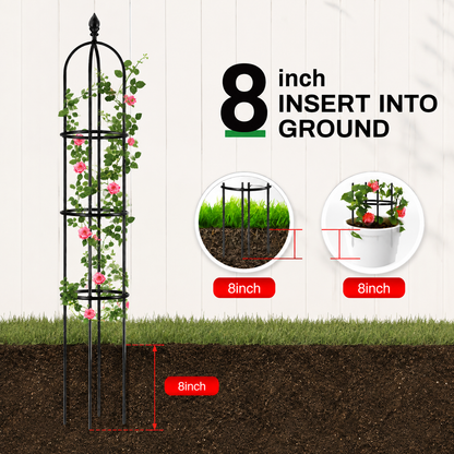 51 Inch Metal Garden Obelisk Trellis, Black Decorative Plant Support Tower, Vertical Garden Climbing Frame, Indoor Outdoor Decor