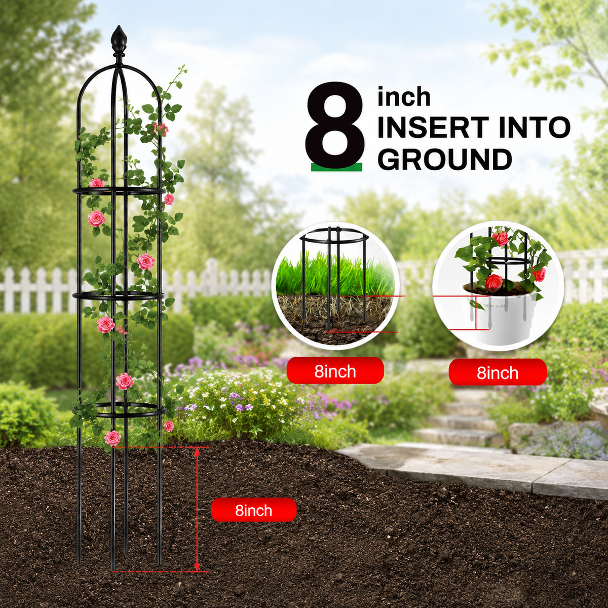 51 Inch Metal Garden Obelisk Trellis, Black Decorative Plant Support Tower, Vertical Garden Climbing Frame, Indoor Outdoor Decor