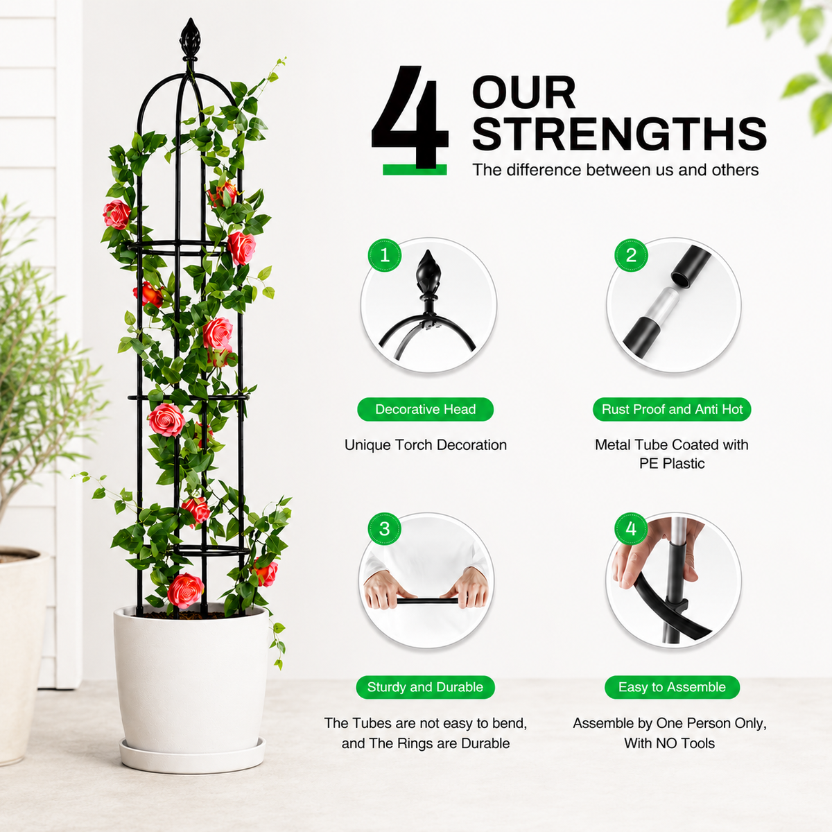 51 Inch Metal Garden Obelisk Trellis, Black Decorative Plant Support Tower, Vertical Garden Climbing Frame, Indoor Outdoor Decor