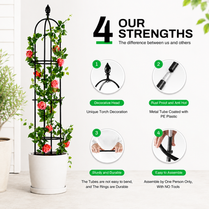 51 Inch Metal Garden Obelisk Trellis, Black Decorative Plant Support Tower, Vertical Garden Climbing Frame, Indoor Outdoor Decor