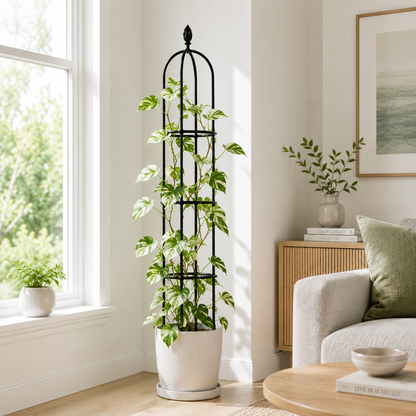 51 Inch Metal Garden Obelisk Trellis, Black Decorative Plant Support Tower, Vertical Garden Climbing Frame, Indoor Outdoor Decor