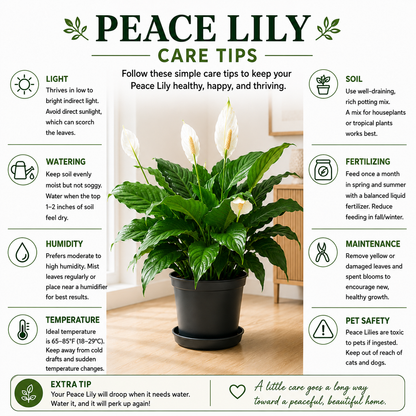 10" Peace Lily Plant (Spathiphyllum) – Large Air Purifying Indoor Houseplant with Elegant White Blooms