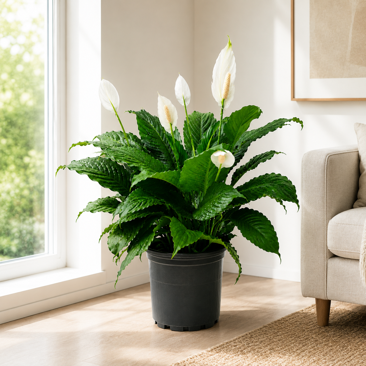 10" Peace Lily Plant (Spathiphyllum) – Large Air Purifying Indoor Houseplant with Elegant White Blooms