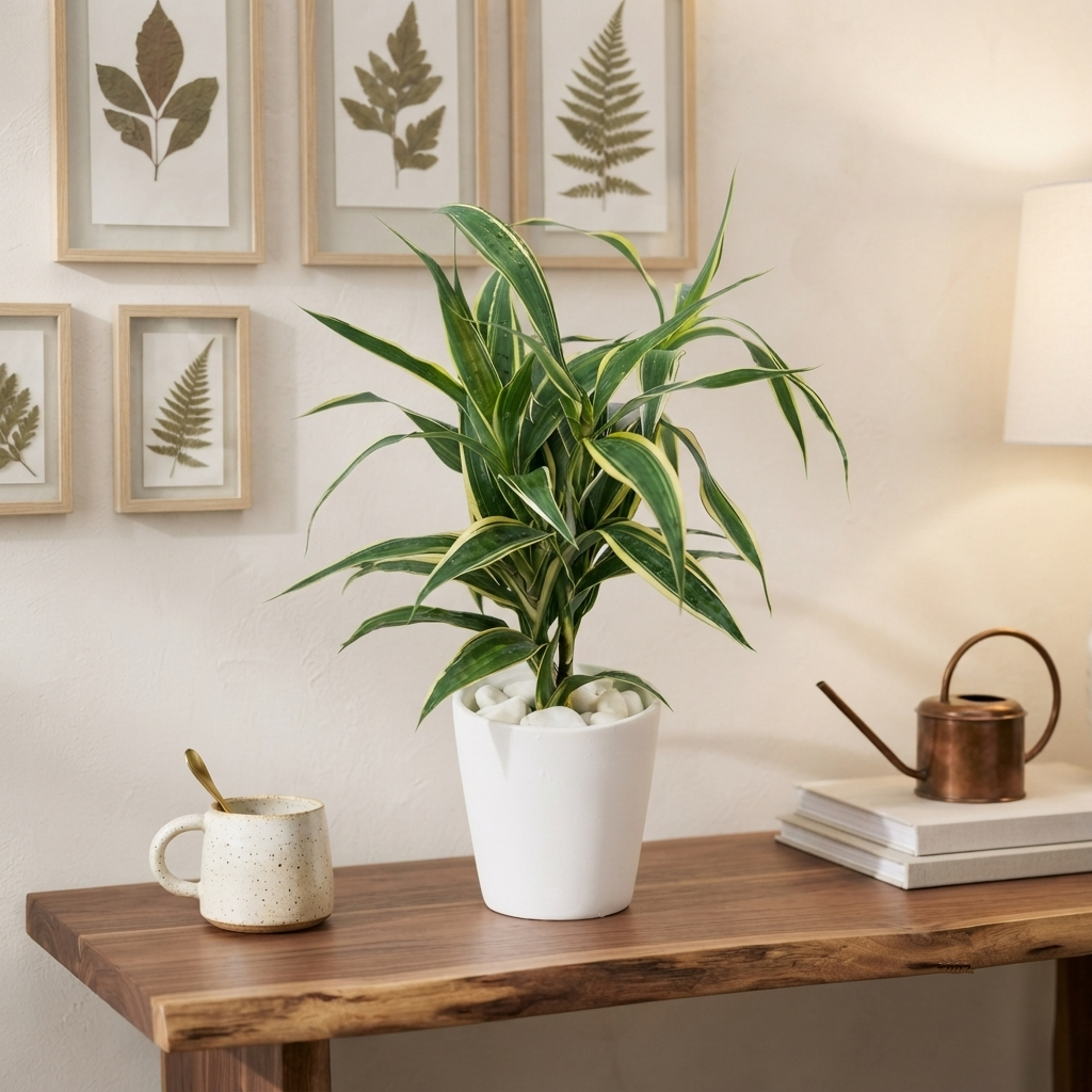 Hydroponic Dracaena Sanderiana Live Plant in 4.25" White Ceramic Pot | Lucky Bamboo Relative | Easy Care Indoor Air Purifying Houseplant