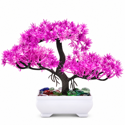Artificial Bonsai Tree, Miniature Japanese Style Decor, White Pot with Pebbles (5 Colors)