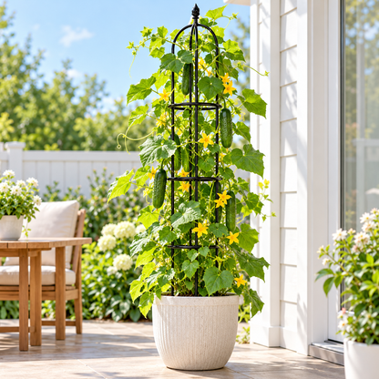 51 Inch Metal Garden Obelisk Trellis, Black Decorative Plant Support Tower, Vertical Garden Climbing Frame, Indoor Outdoor Decor