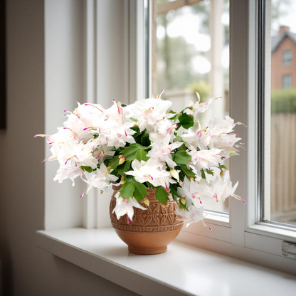 Thanksgiving Cactus, Live House Plant, Flowering Indoor Plant, Seasonal Pink White Flowers, Christmas Cactus, 6” Pot, Free Heat Pack