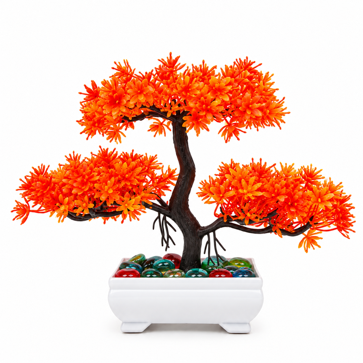 Artificial Bonsai Tree, Miniature Japanese Style Decor, White Pot with Pebbles (5 Colors)