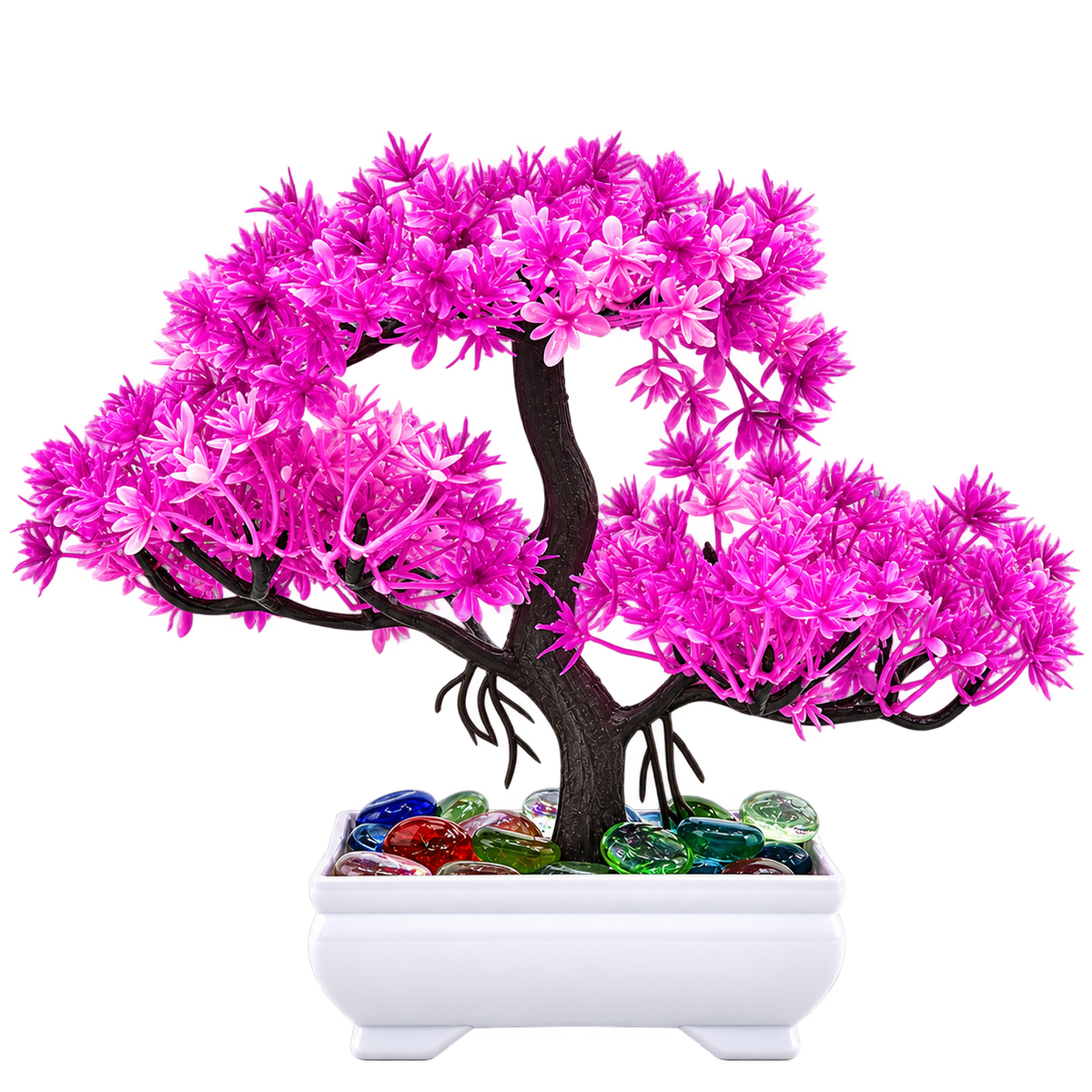 Artificial Bonsai Tree, Miniature Japanese Style Decor, White Pot with Pebbles (5 Colors)
