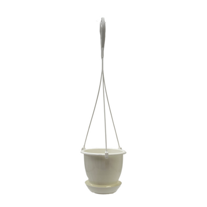 6-PK of 4.5-inch White Hanging Baskets by Koba with Detatchable Bottom Saucer – Lightweight, Stackable Planters for Indoor & Outdoor Plants (6 Count)