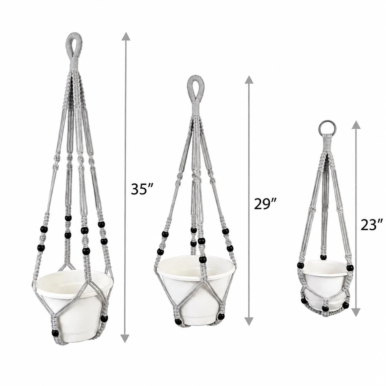 Macrame Plant Hangers – 23", 29" & 35" Hanging Planters, 4 Colors Available White, Black, Natural Tan, Light Grey
