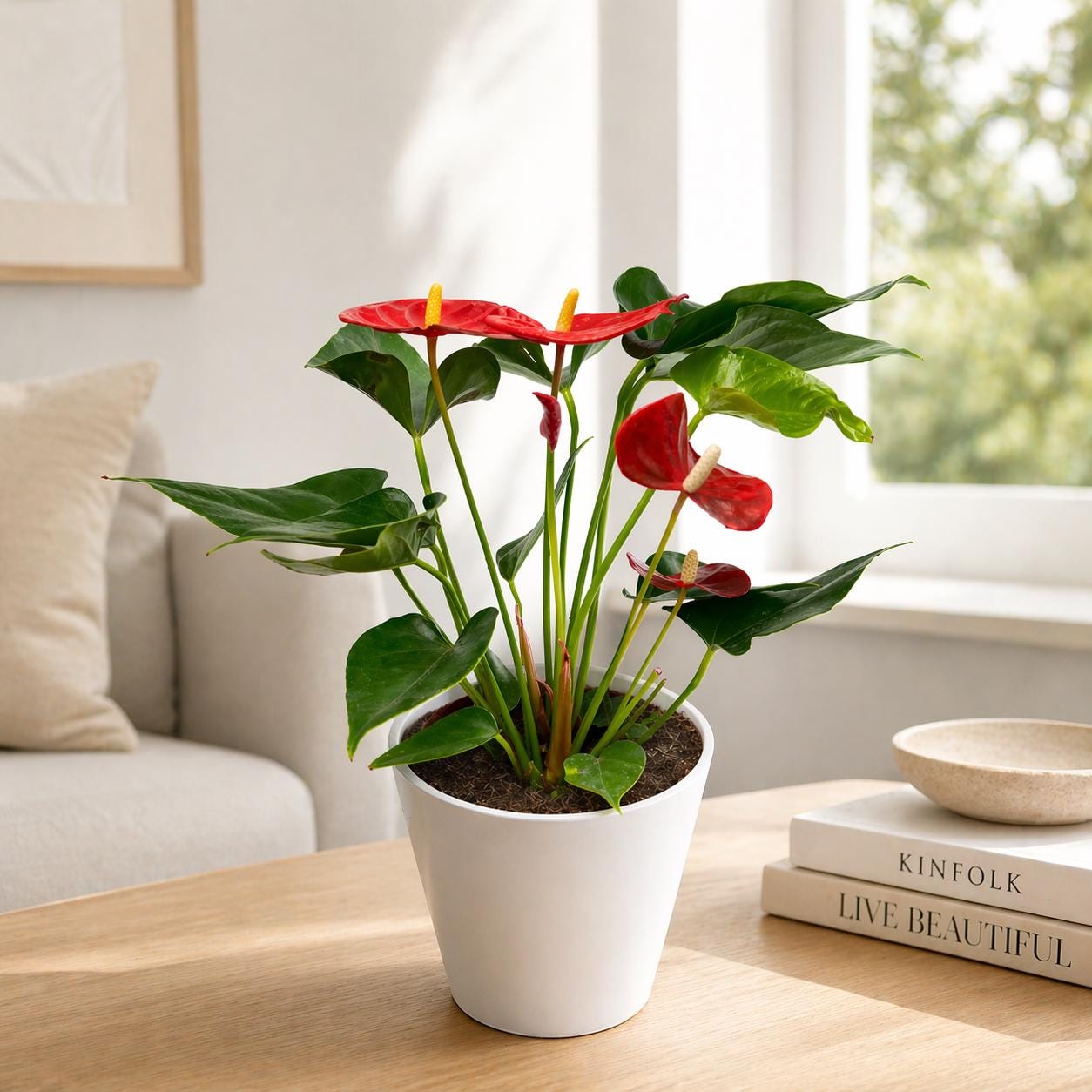 5” Pot Anthurium Red Plant – Live Indoor Flowering Houseplant, Easy Care Tropical Plant