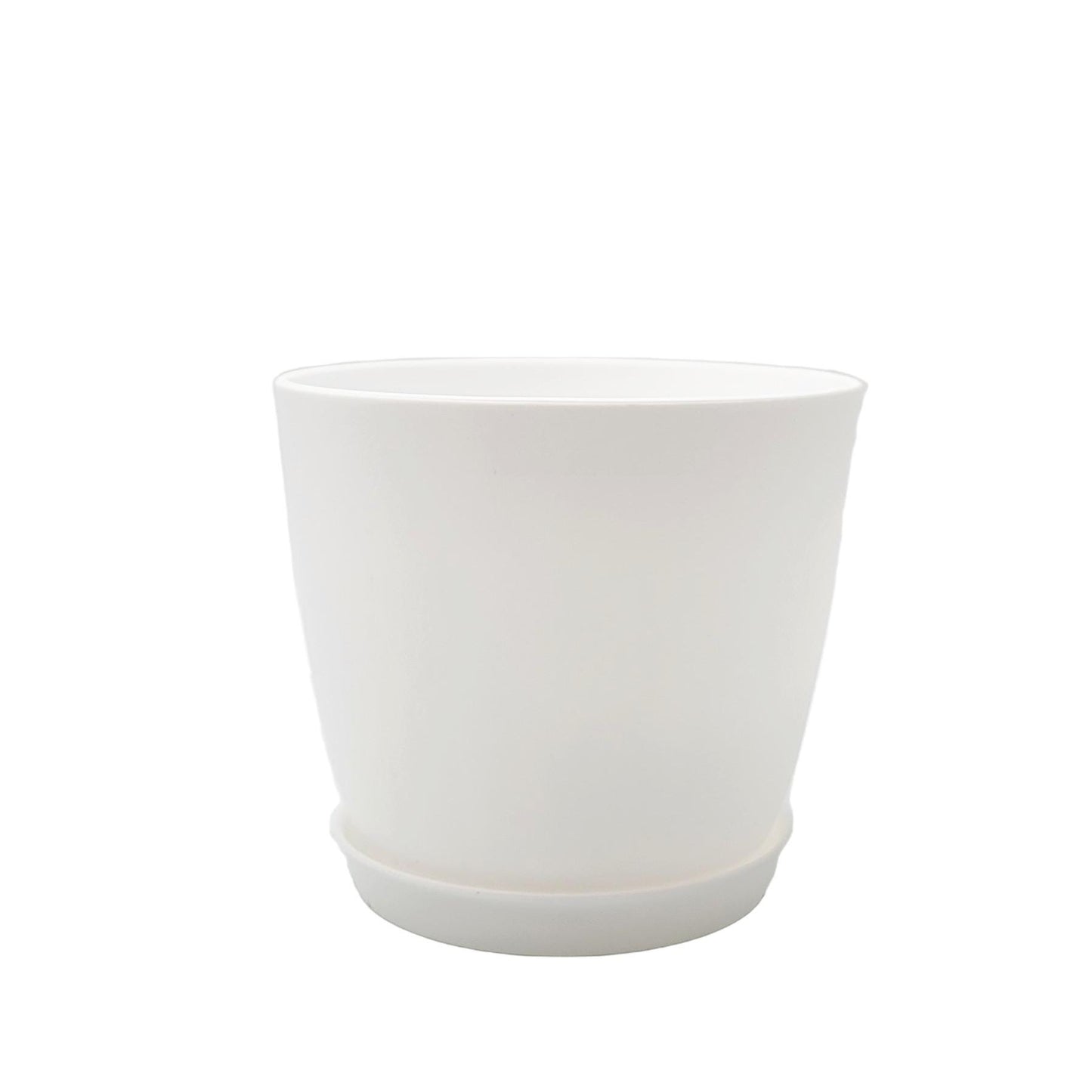 6-Inch Modern White Plant Pot with Detachable Saucer – Premium Round Resin Planter with Spiral Drainage Holes for Indoor Houseplants