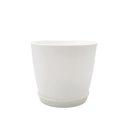 6-Inch Modern White Plant Pot with Detachable Saucer – Premium Round Resin Planter with Spiral Drainage Holes for Indoor Houseplants
