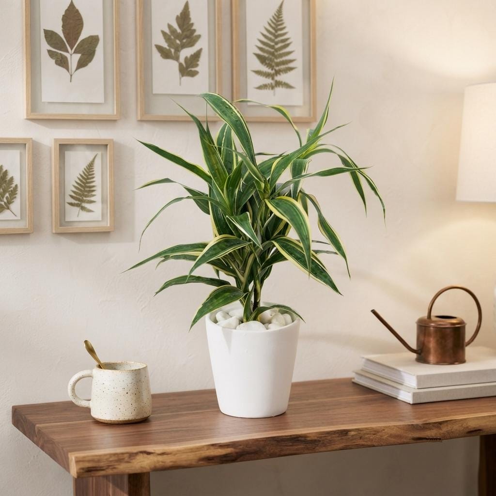 Hydroponic Dracaena Sanderiana Live Plant in 4.25" White Ceramic Pot | Lucky Bamboo Relative | Easy Care Indoor Air Purifying Houseplant