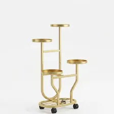Golden 5-Tier Metal Plant Stand with Wheels, European-Inspired Indoor Flower Rack