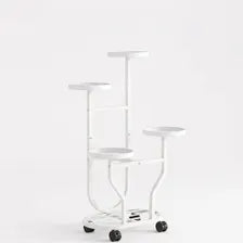 White 5-Tier Metal Plant Stand with Wheels, Space-Saving Indoor Flower Rack