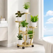 Golden 5-Tier Metal Plant Stand with Wheels, European-Inspired Indoor Flower Rack