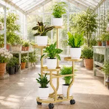 Golden 5-Tier Metal Plant Stand with Wheels, European-Inspired Indoor Flower Rack
